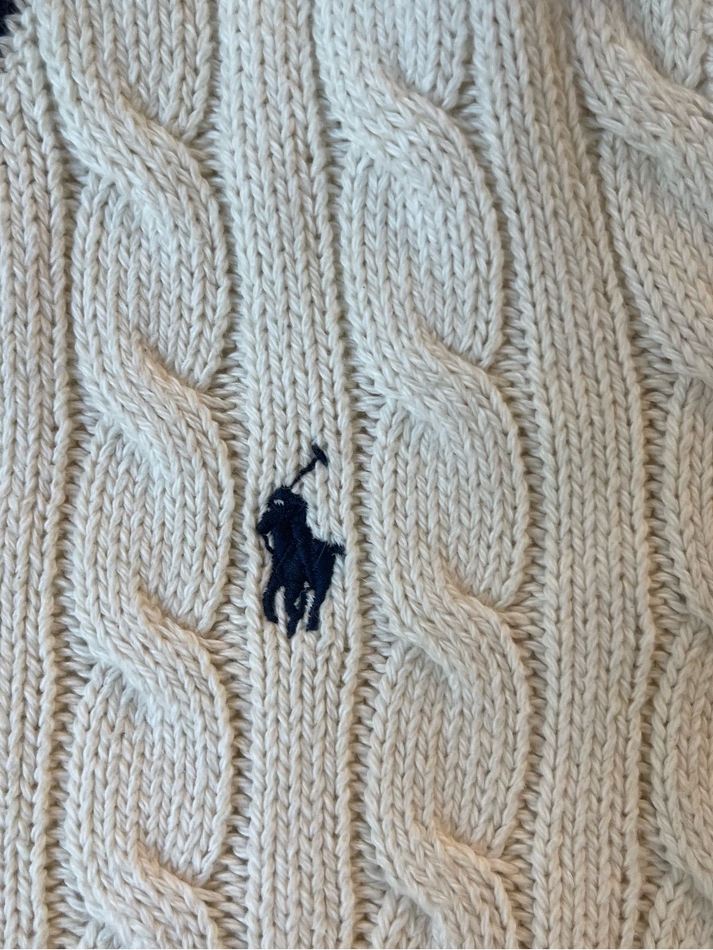Ralph Lauren Polo Iconic Cricket Boys Cream Cable-Knit V-Neck Sweater - Picture 4 of 5